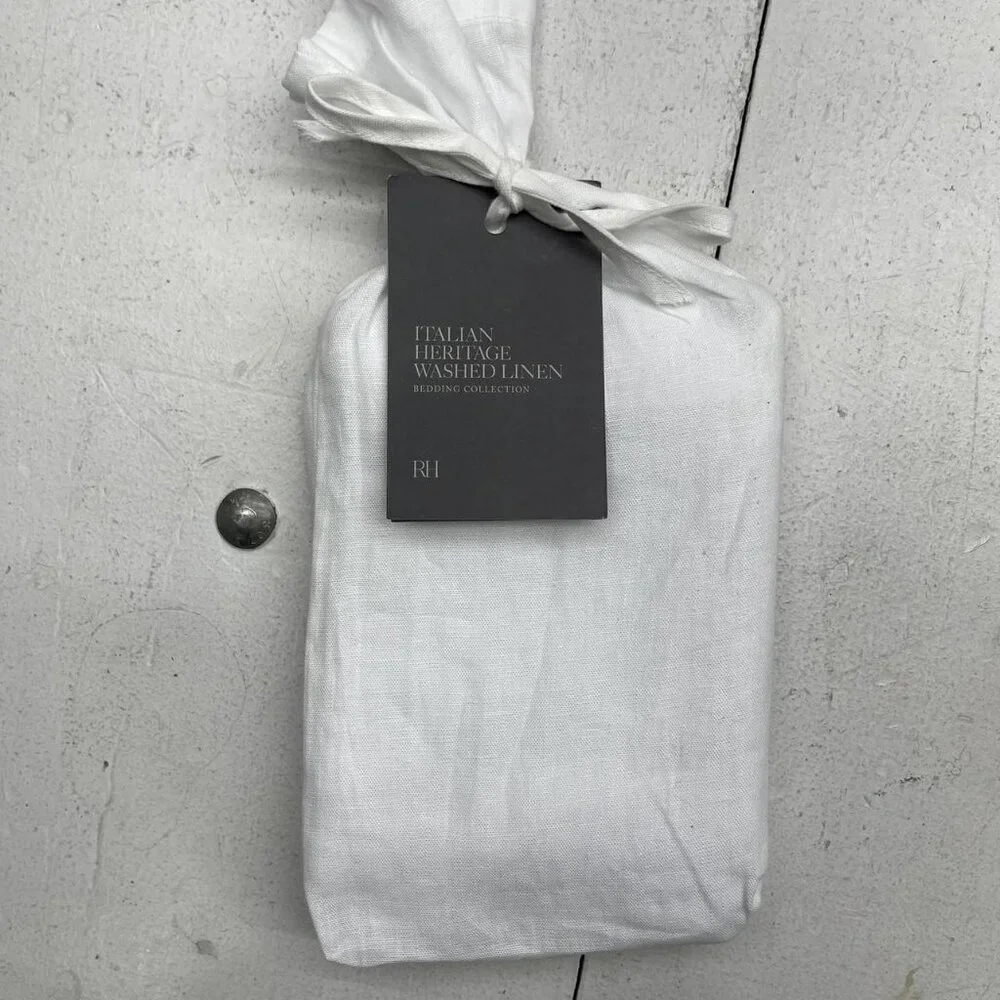NWT 1 RESTORATION HARDWARE ITALIAN HERITAGE WASHED LINEN KING FLANGE SHAM WHITE